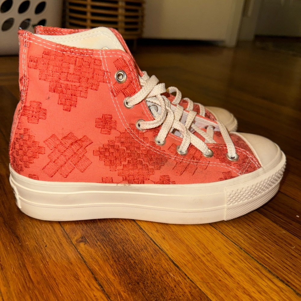 High Top Platform Orange Patterned Converse - image 4
